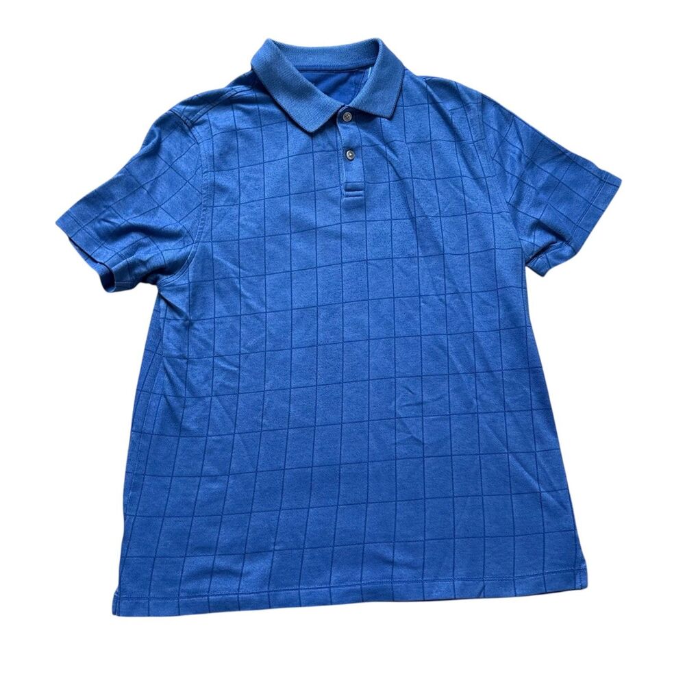 Van Heusen Shirt Mens Medium Henley Blue Square Pattern Collar Sz M